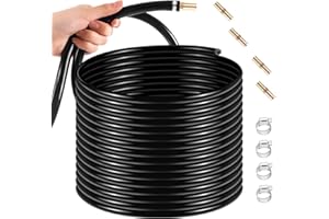 RQR Self Sinking Aeration Hose, 3/8" x 328ft Weighted Pond Tubing with Brass Fittings & Clamps, Flexible PVC Air Line for Fish-Safe Aeration Systems, Koi Ponds, Diffusers, Water Features