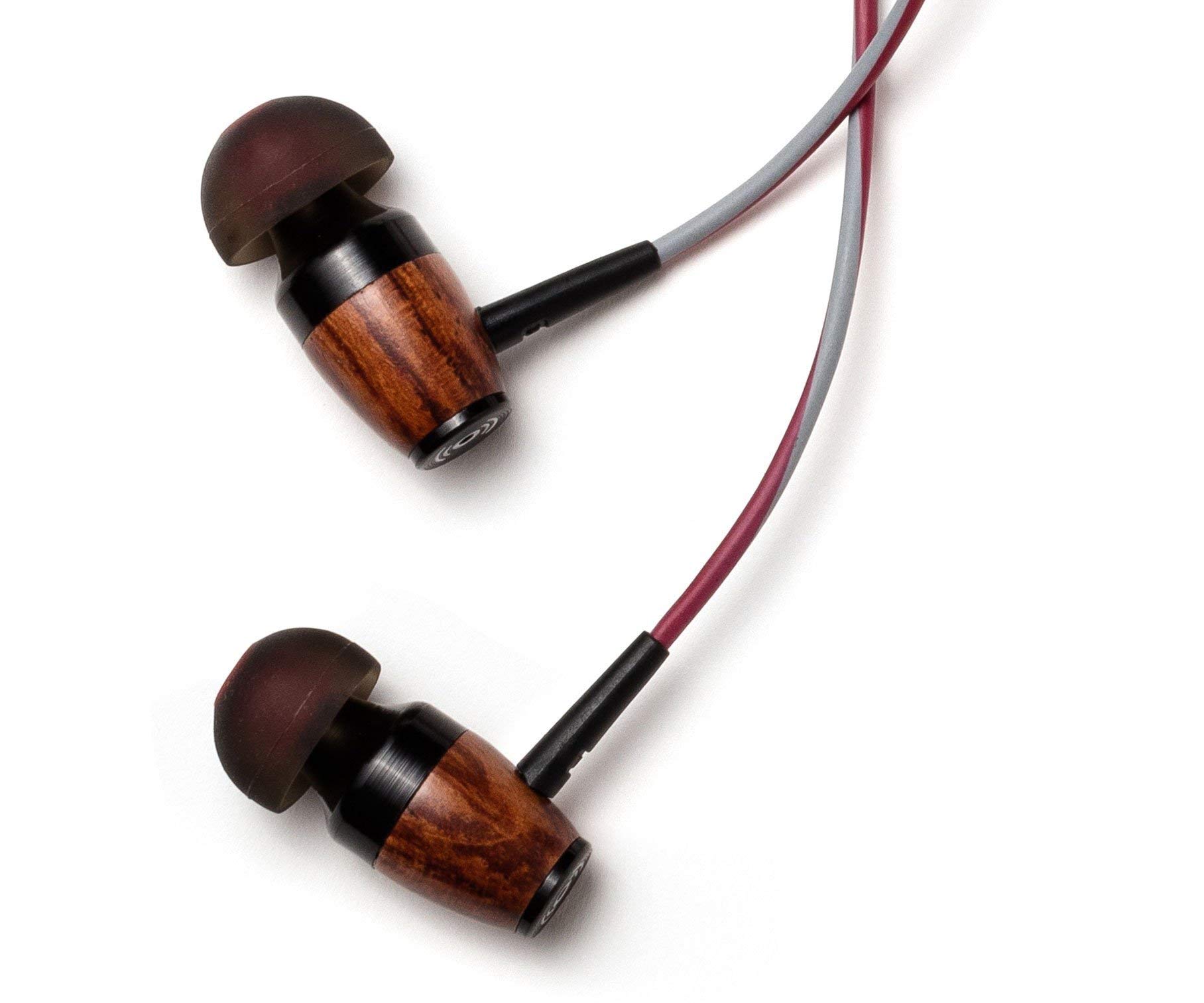 Symphonized drm red gray DRM Premium Genuine Wood In-ear Noise-isolating Headphones with Mic, Red/Gray