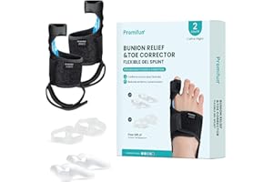 Promifun Bunion Corrector for Women & Men - 1 Pair Adjustable Toe Splint for Broken Toe - Pain Relief Support Brace & Straightener with Non-Slip Strap(Black)