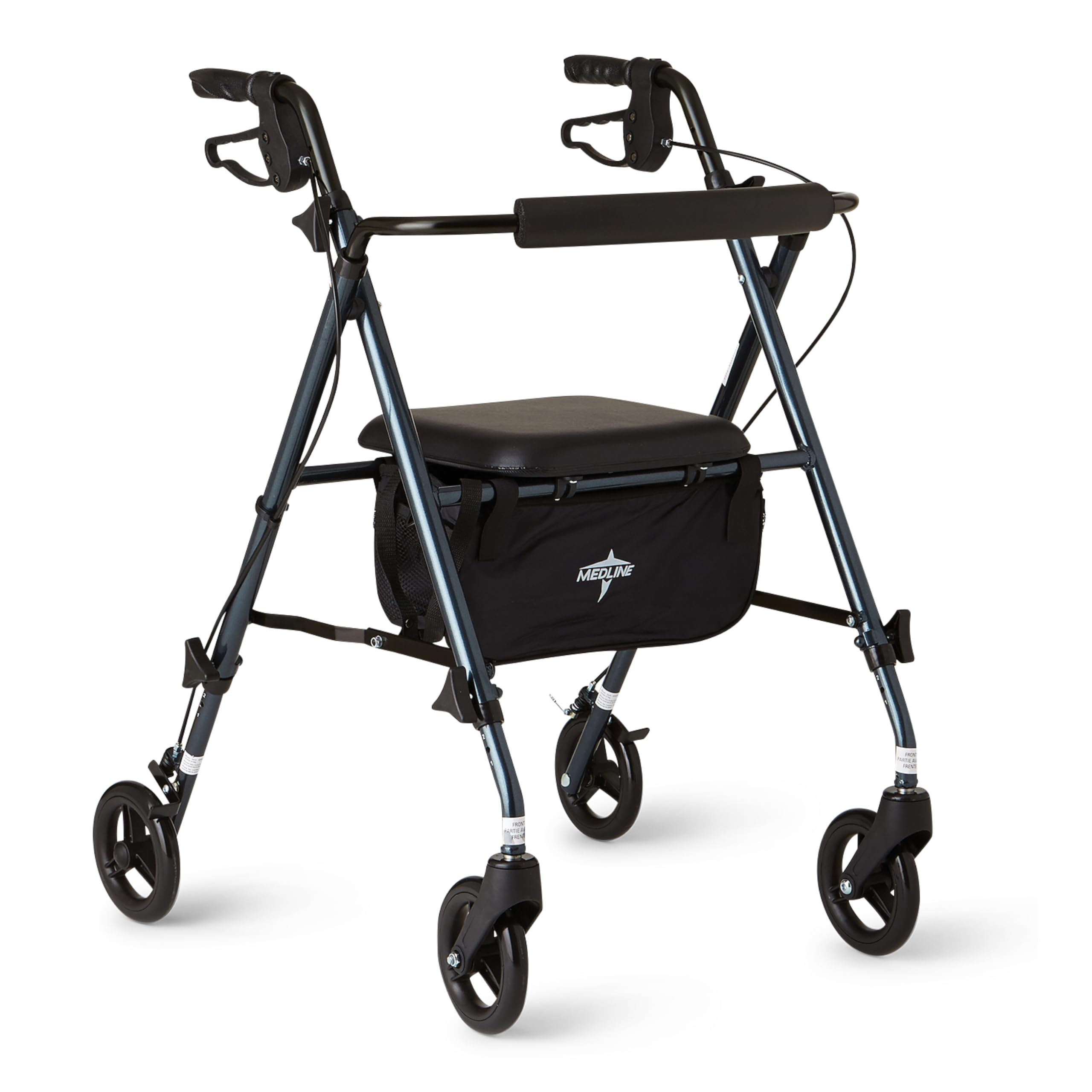 Medline Superlight Folding Aluminum Mobility Rollator Walker, Smoky Blue, 250 lb. Weight Capacity, 6