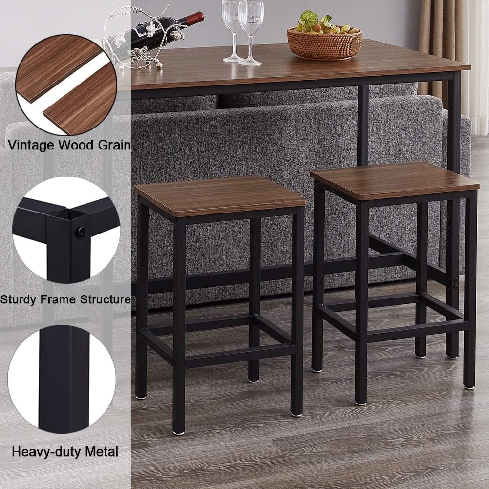 SUPERJARE Set of 2 Bar Stools, Industrial Barstools Chairs and Footrest with Steel Frame, Pub Kitchen Counter Height Bar Chairs - Brown: Kitchen & Dining