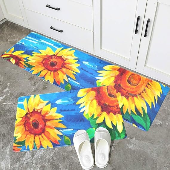 Alfombrilla de cocina antideslizante Pintura al óleo Girasol amarillo