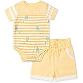 MONICA + ANDY Bodysuit + Sweatshort Set, 100% Organic Baby Clothes for Girls & Boys, Newborn, Infant & Toddler Sizes