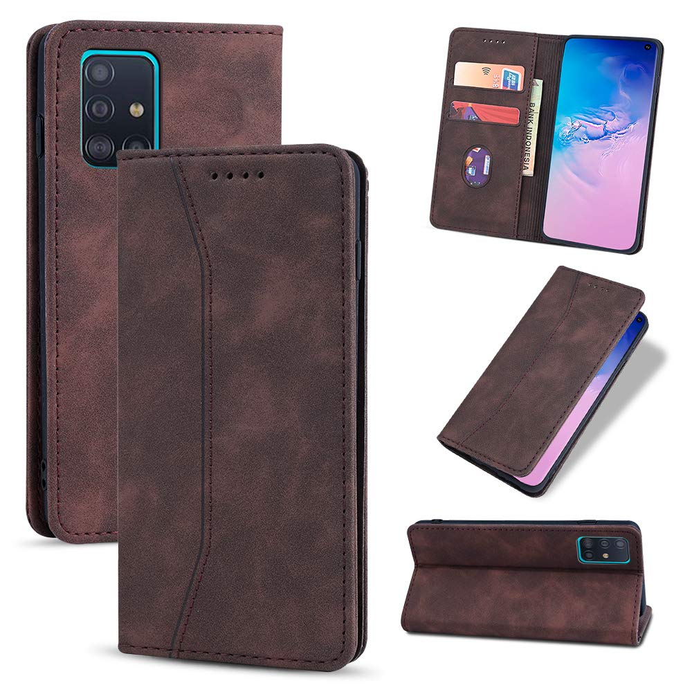 UEEBAI Wallet Case for Samsung Galaxy A12 5G/M12 5G, Premium PU Leather Case Retro Stylish Handbag Folio Flip Cover Strong Magnetic Closure Card Slots Kickstand Shockproof TPU Protective Case - Coffee