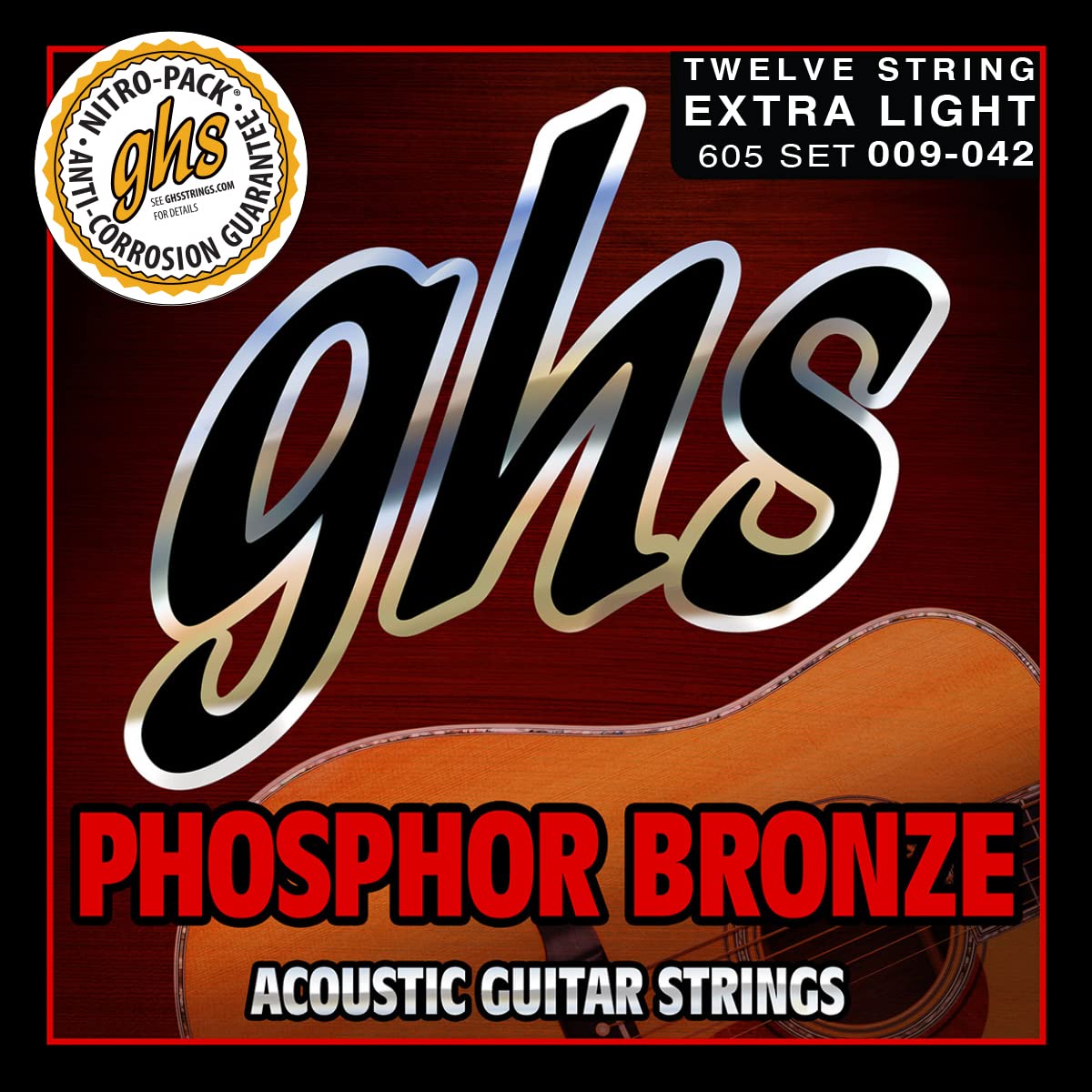 GHS PHOSPHOR BRONZE - String Set For Acoustic Guitar - 12-String - 605 - Extra Light - 009/042