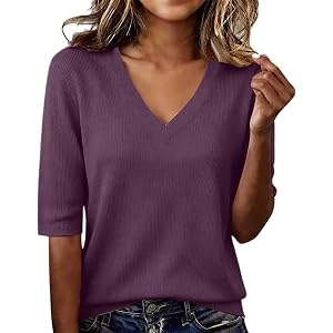 Women's Half Sleeve Tops, Scoop Neck Ribbed Knit Slim Fit Basic Tee, Casual Summer Spring Trendy Daily Wear