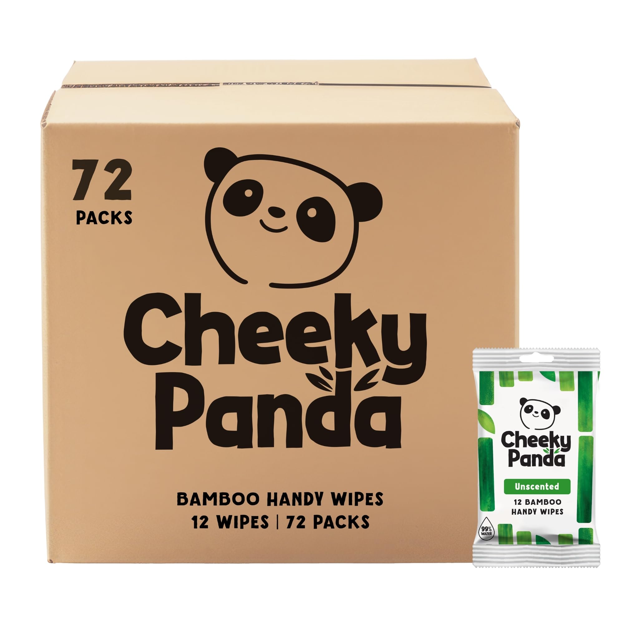 The Cheeky Panda – Bamboo Handy Wipes | Bulk Box of 72 Packs (12 Wipes per Pack, 864 Total) | Plastic-Free Wipes, Pocket sized, On the go, Eco-Friendly, Super Soft, Strong & Sustainable