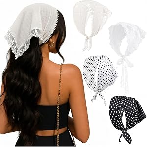 Lace Head Scarf White Polka Dot Bandanas Cute Women Hair Scarf Headband