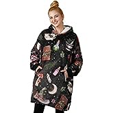 Witchy Gifts for Women on Halloween, Wearable Blanket Hoodies for Adults, Oversized Flannel Hooded Blankets, Gifts for Birthday, Christmas, and so on, One Size Fits All