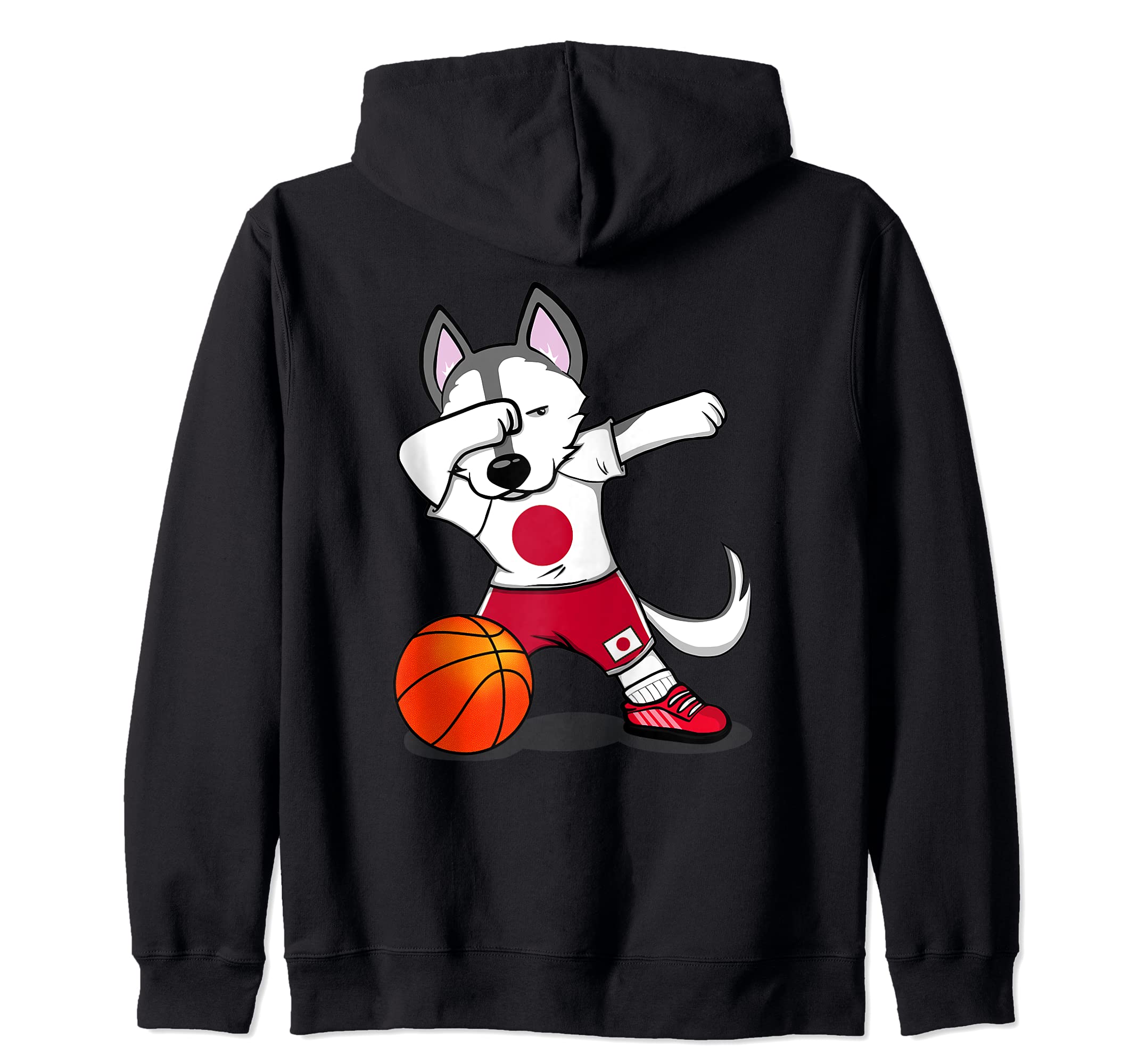 Dabbing Husky Japan Basketball Fans Jersey - Japanese Flag Zip Hoodie