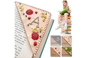 XINHELAN Personalized Hand Embroidered Corner Bookmark, 26 Letters Cute Flower Embroidered Corner Bookmark Embroidery Book Marker Clip for Book Lovers Bookmarks for Reading Lovers Meaningful GIF (Fall, A)