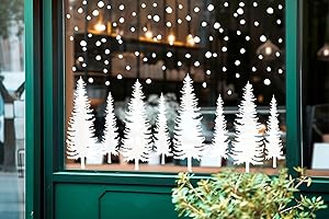 Whaline 9 Sheet Christmas Window Clings Snowy Xmas Forest Trees Double-Sided Reusable Winter Window Decals for Holiday Christmas Party Home Windows Glass Decor