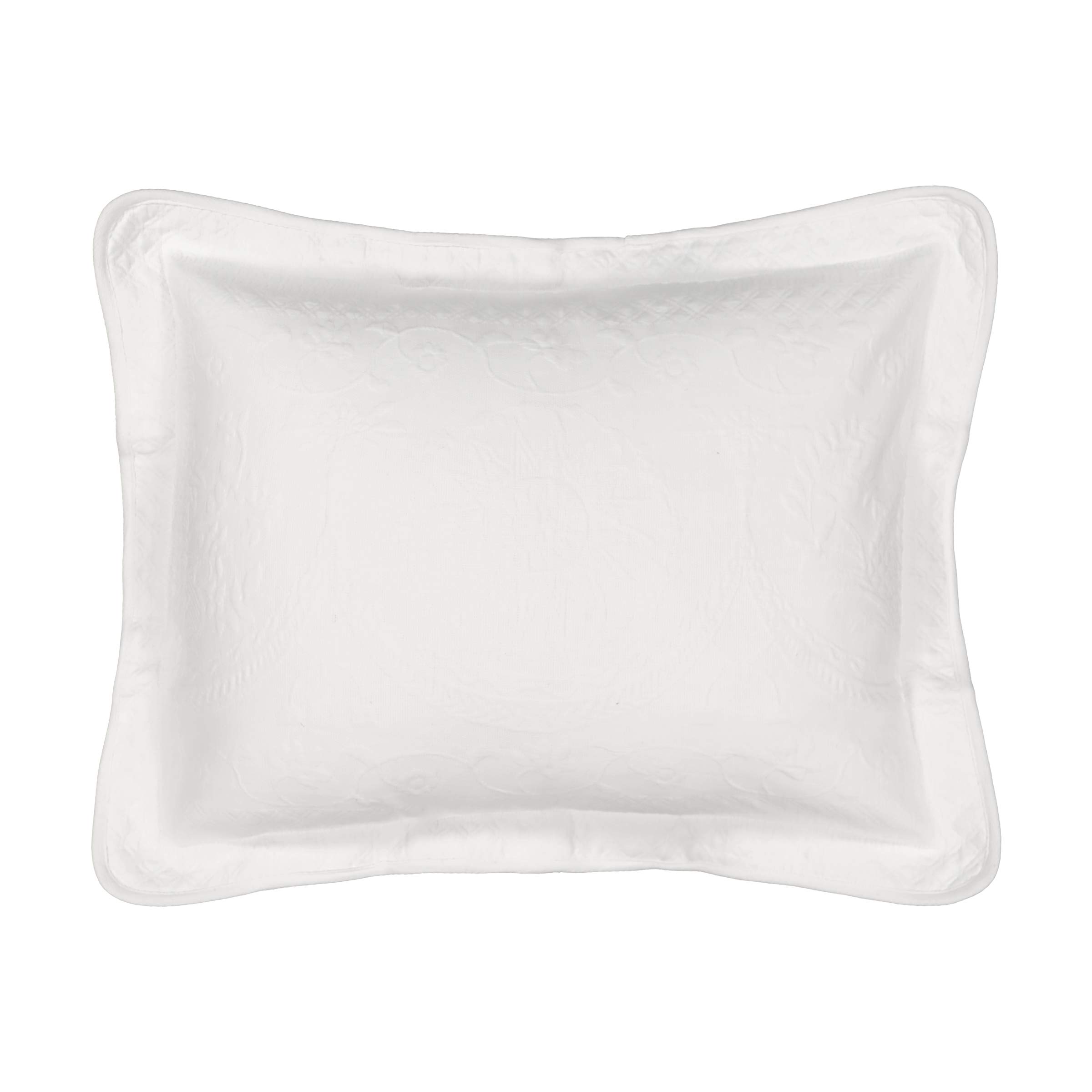 Historic Charleston Classic European Matelasse Cotton Decorative Pillow Case, White, King Sham (20" x 36")