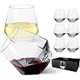 JBHO Stemless Wine Glasses Set of 6, Red or White Small Wine Glass set, 10oz Diamond Shaped, Unique Short Tumblers, Cocktail Glass, Nice Gift-Packaging for Housewarming, Birthday,Valentine,NewYear