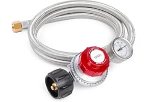 GASPRO 0-30 PSI Adjustable High Pressure Propane Regulator with Gauge, 5-Foot Stainless Braided Hose, Perfect for Turkey Fryer, Gas Burner, Fire Pit