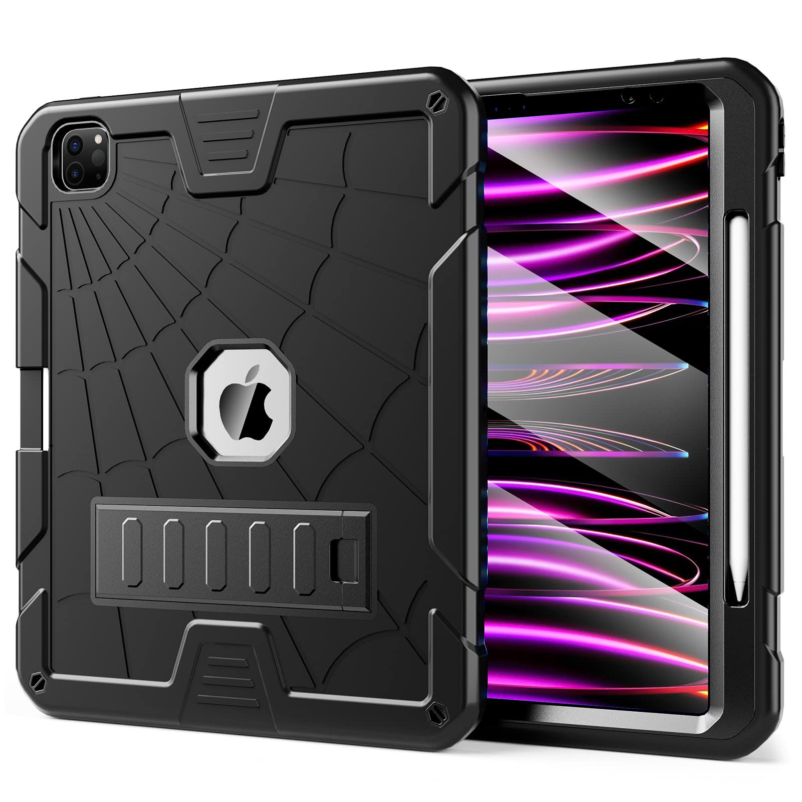 Photo 1 of TSQQST Case for iPad Pro 12.9 Inch 6th Generation 2022 with Screen Protector | Full Body Protection Kids Case with Pencil Holder Stand for iPad Pro 12.9 Inch 5th/4th/3rd Gen 2021/2020/2018 | Black