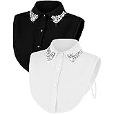 Bencailor 2 Pcs Fake Collar Detachable Rhinestone Dickey Collar Half Shirts for Women False Blouse Dickey