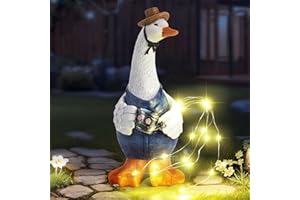 JJALIGHTS Garden Duck Statues for Garden Decor Mom Gifts-Duck Figurine Decorations with Solar Lights String for Women Mom,Yard Art Sculptures for Patio Lawn Outdoor (Duck)