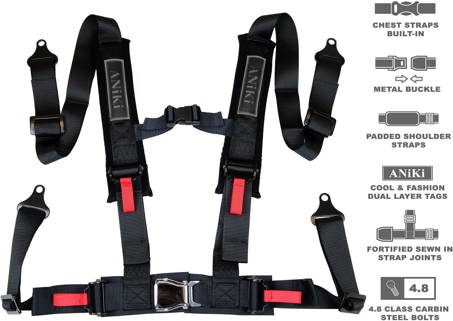 ANiKi - 2" Quick Release Buckle 4-Point Harness with 3” Shoulder Pads (Black)