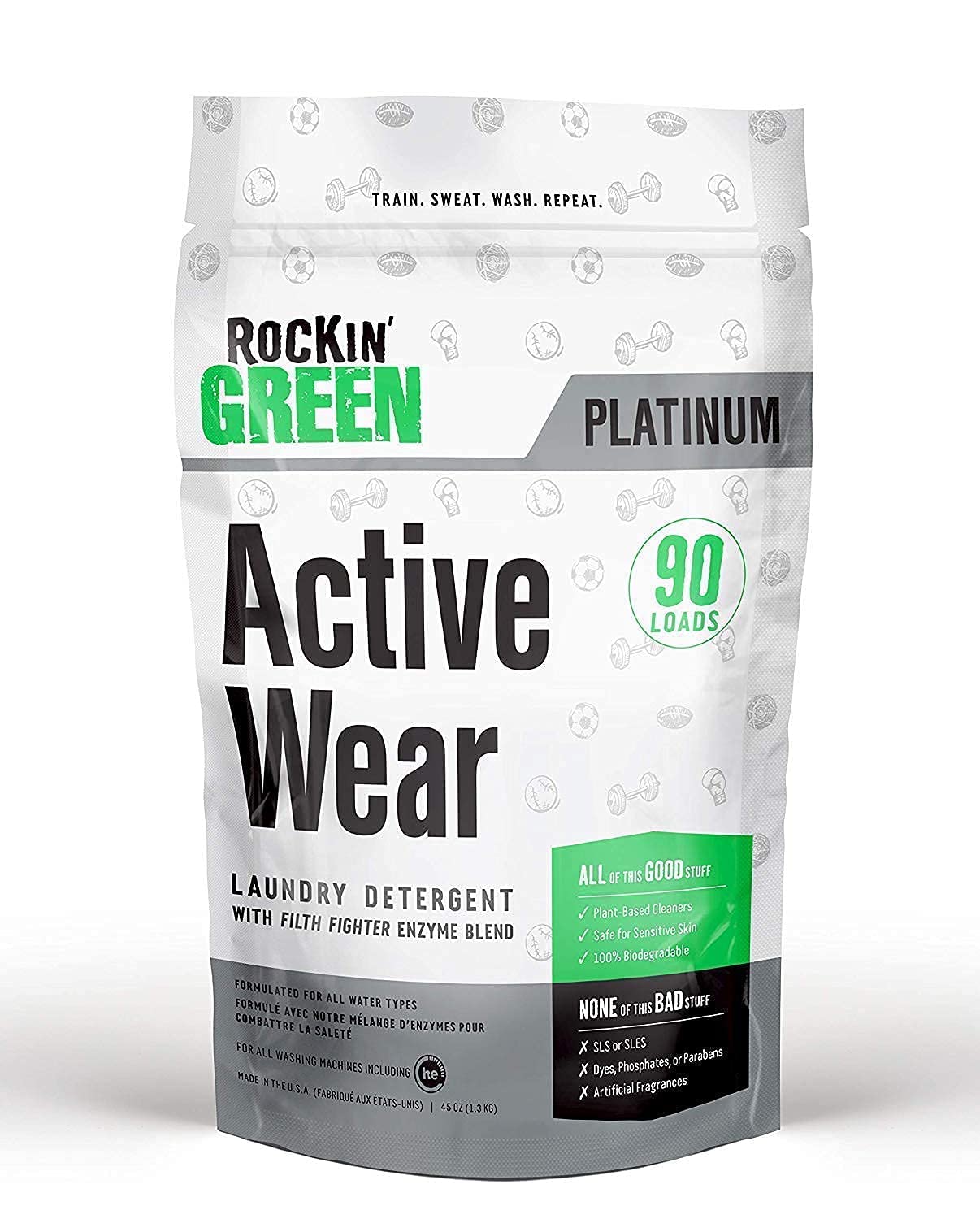 Rockin' Green Active Wear 45oz Bundle With Classic Rock Unscented Laundry Detergent Powder 45oz | All-Natural and Eco-Friendly | Non-Toxic and Safe for Sensitive Skin | Vegan and Biodegradable