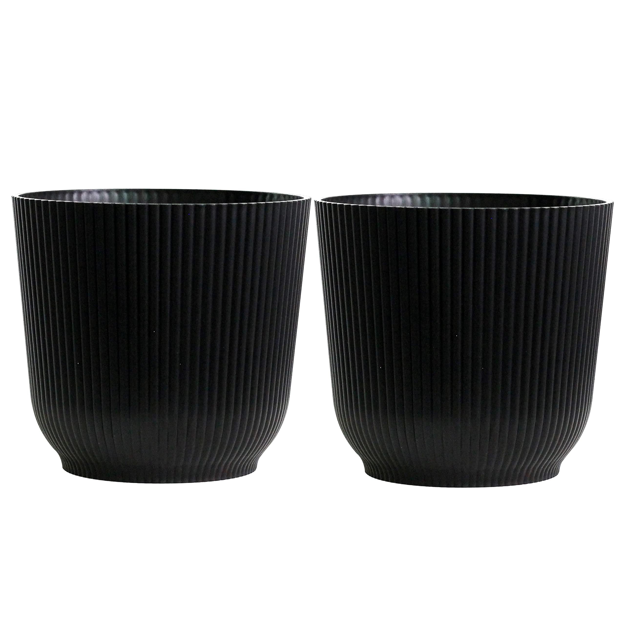 Olly & Rose Oxford Plant Pot Planter Plastic - Pack of 2 - Indoor and Outdoor Flower Pots for Garden and Home - Toughened Resin Plant Pots (Black, 18cm)
