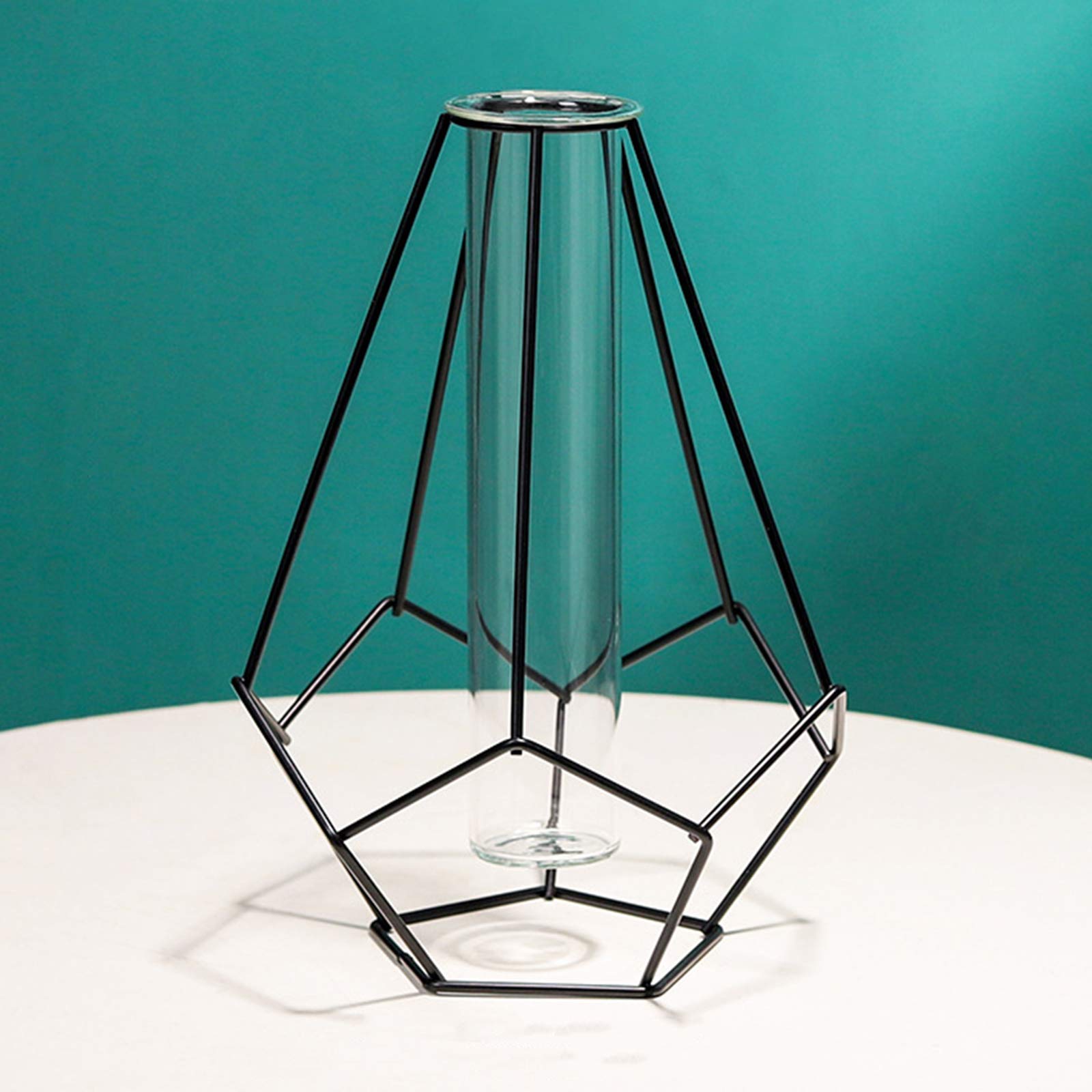 Metal Frame Vase, Geometric Shape Glass Test Tube Vase, Flower Vase for Hydroponic Plant, Solid Terrariums Small Bud Vase for Office Home
