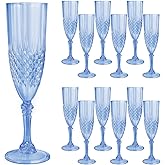 CHICERA 12 Pcs Blue Plastic Champagne Flutes,Blue Champagne Glasses Bulk,Made of Durable Plastic Material Can be Used for Weddings, Everyday Fun Parties and More!