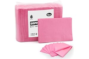 DENERGY Disposable Dental Bibs 3 Ply Waterproof - 125 Pack 13"x18" Tattoo Bib Sheet for Patients - Dentist or Medical Tray Cover Black Tattoo Piercing Table Covers and Nail Table Cover Supplies, Pink