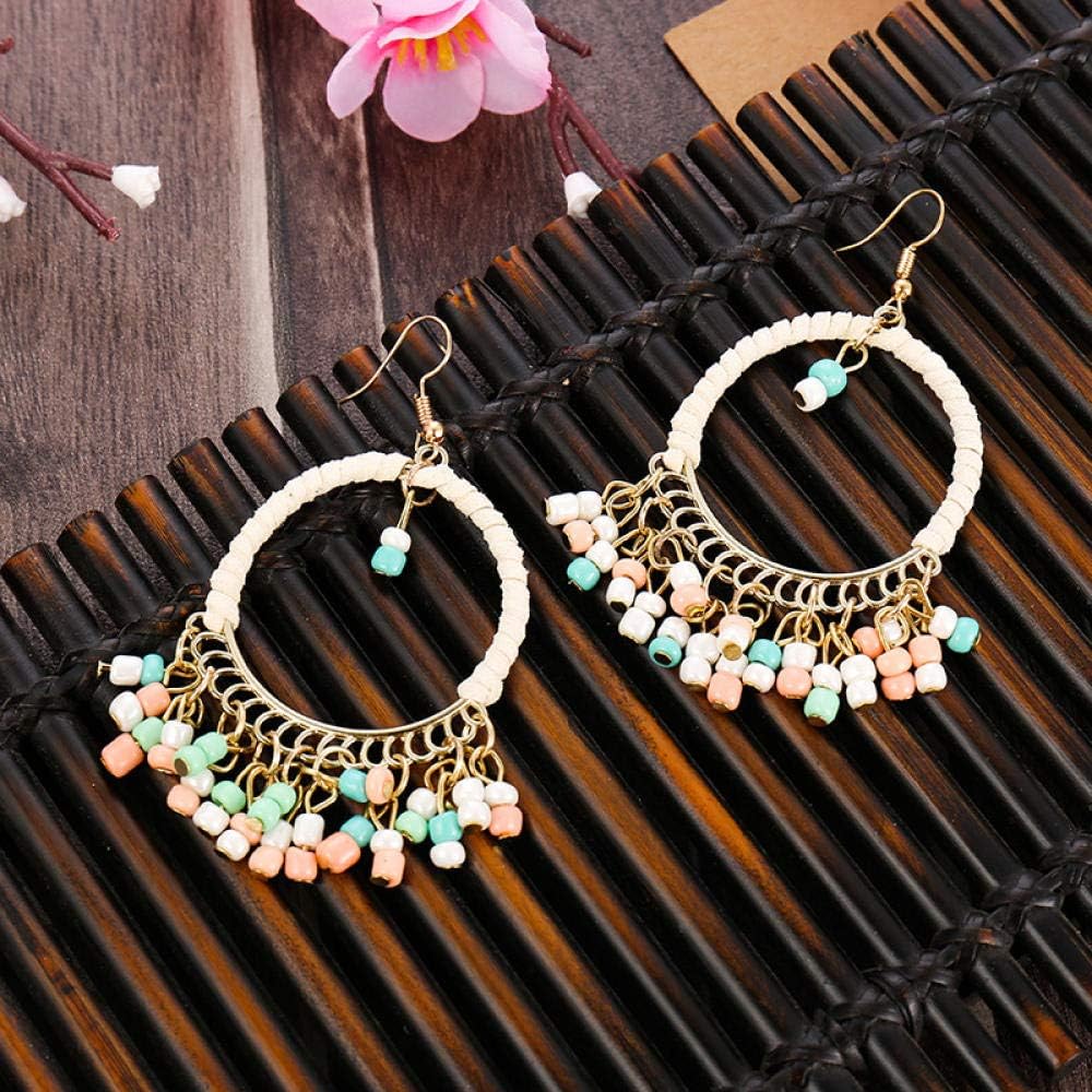 Fashion winding round earrings Bohemian color matching rice beads
