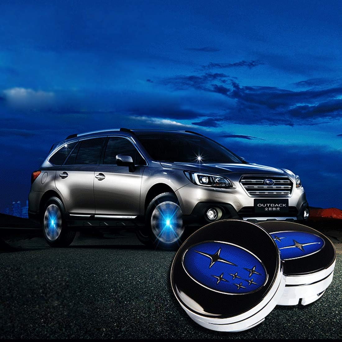 Car Wheel Center Caps Hubcap Cover LED Light Magnetic Levitation Waterproof Logo for Cadillac Subaru Mitsubishi Chevrolet Volkswagen Volvo Porsche Hyundai Nissan Rims Accessory 4Pcs (Subaru 59mm)