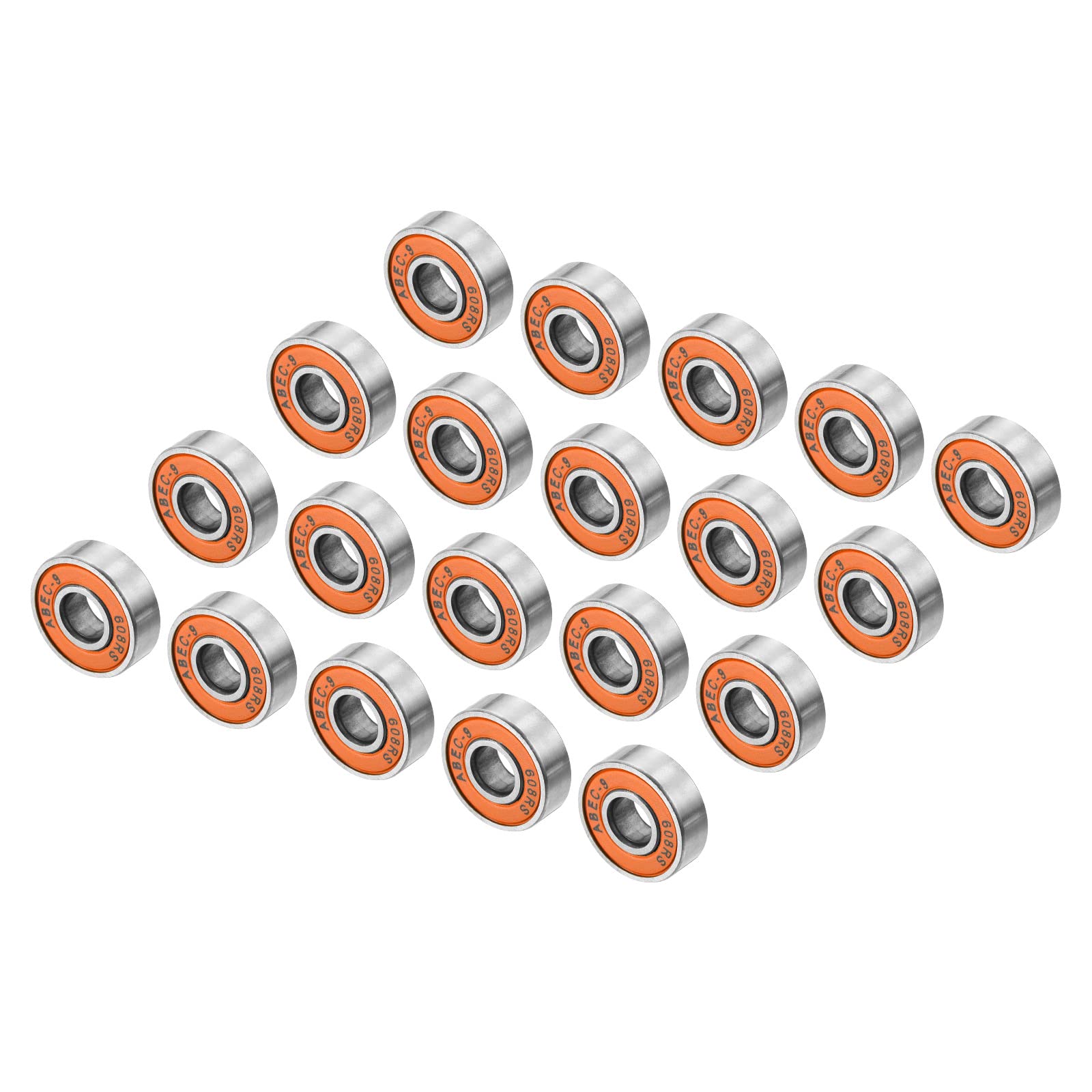 PATIKIL Skateboard Bearings, 20 Pack 608RS Deep Groove Ball Bearings for Roller Inline Skates Scooters, Orange