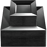 Liacere100PCS Black Plastic Plates-Premium Black Square Disposable Plates-Include 50PCS 9.5inch Dinner Plates - 50PCS 6inch Dessert Plates for Party&New Year&Halloween
