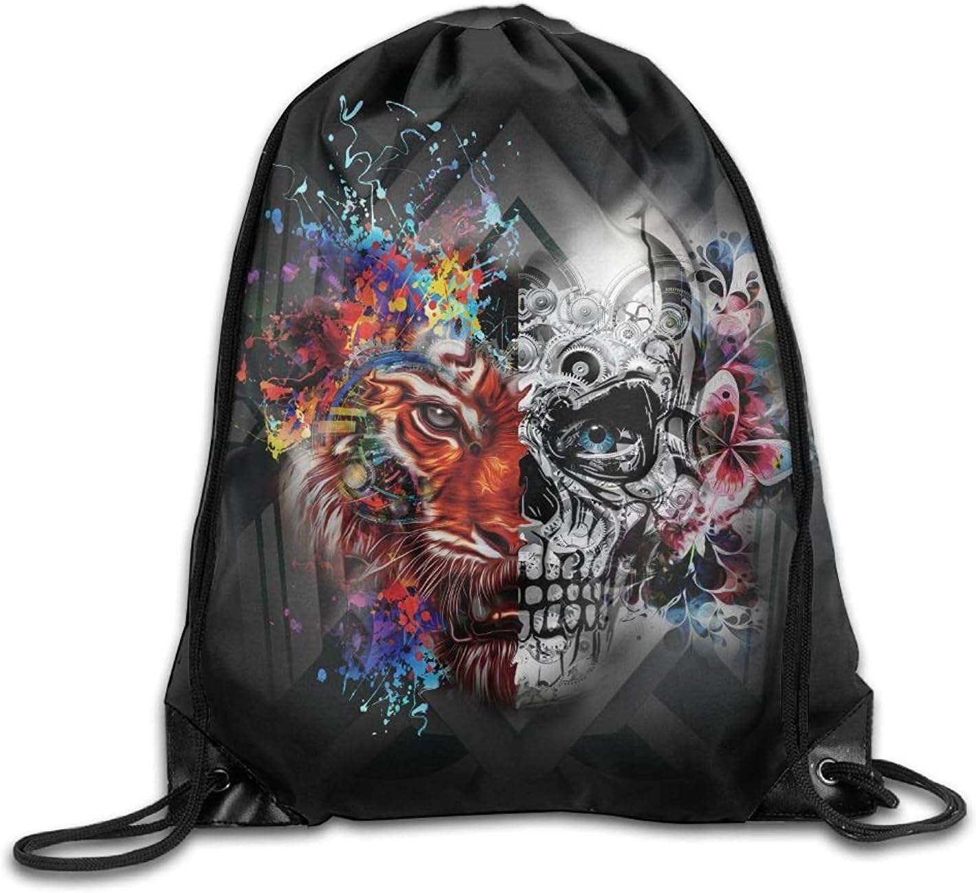 Gym Drawstring Bags Skull Butterfly Color Draw Rope Shopping Travel Backpack Tote Student Camping