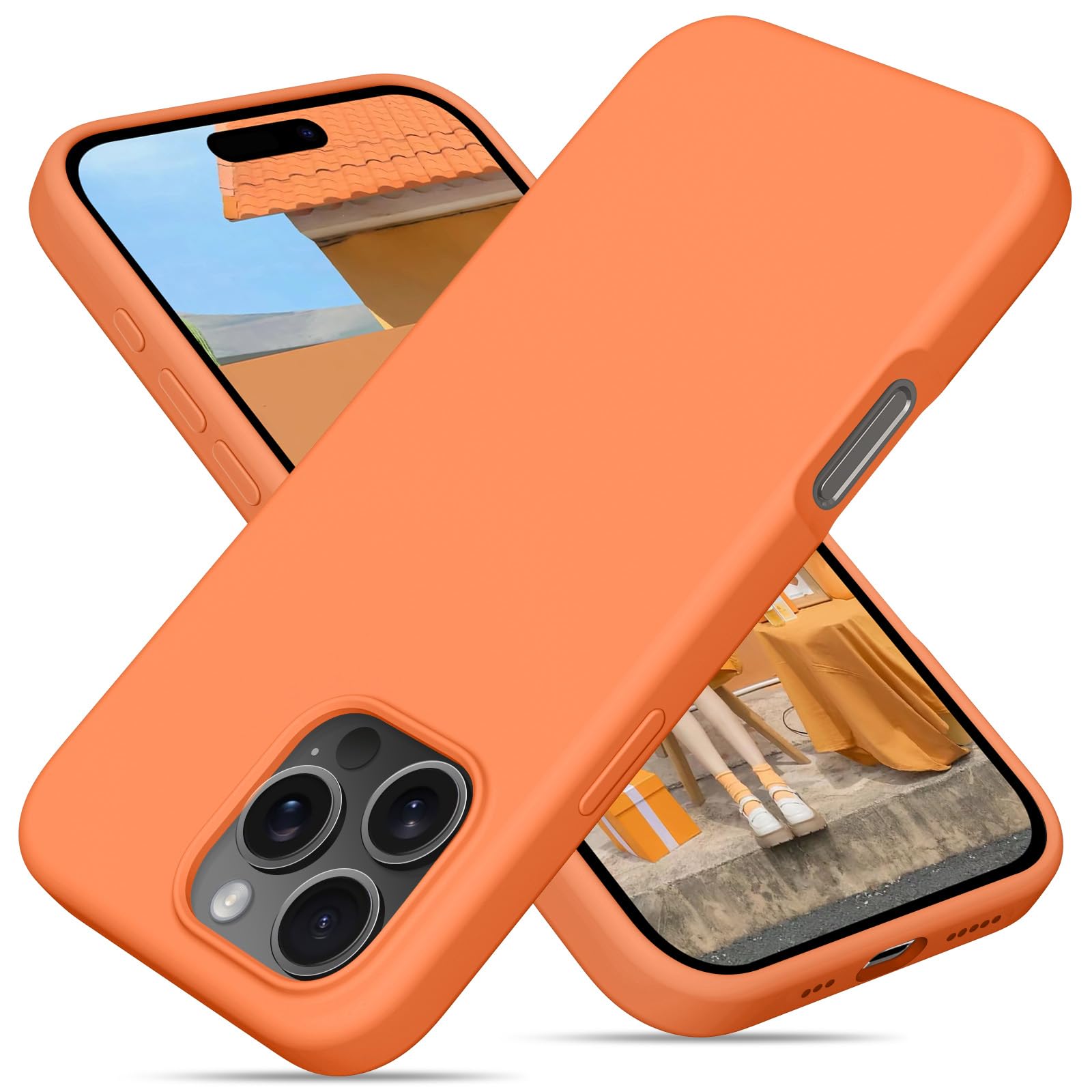 OitiYaa Liquid Silicone Case for iPhone 16 Pro Case,Full Body Shockproof Protective Cover, Soft Ultra Slim Phone Case with Anti-Scratch Microfiber Lining, 6.3", Papaya Yellow