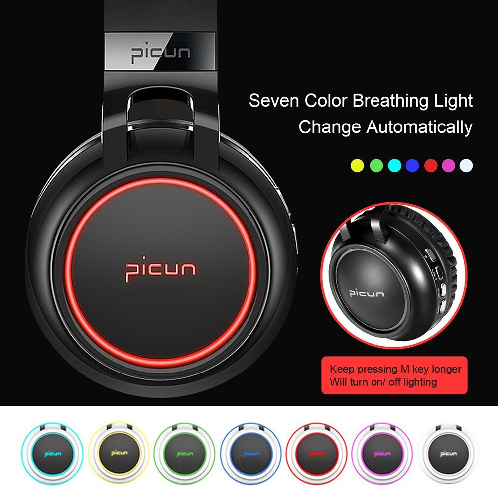 Bluetooth Headphones, Wireless Over Ear Headphones, Foldable Hi-Fi Stereo Headset with Noise Cancelling Microphone, Supports TF Card Hands-Free Calling and Wired Mode (Black&Red)