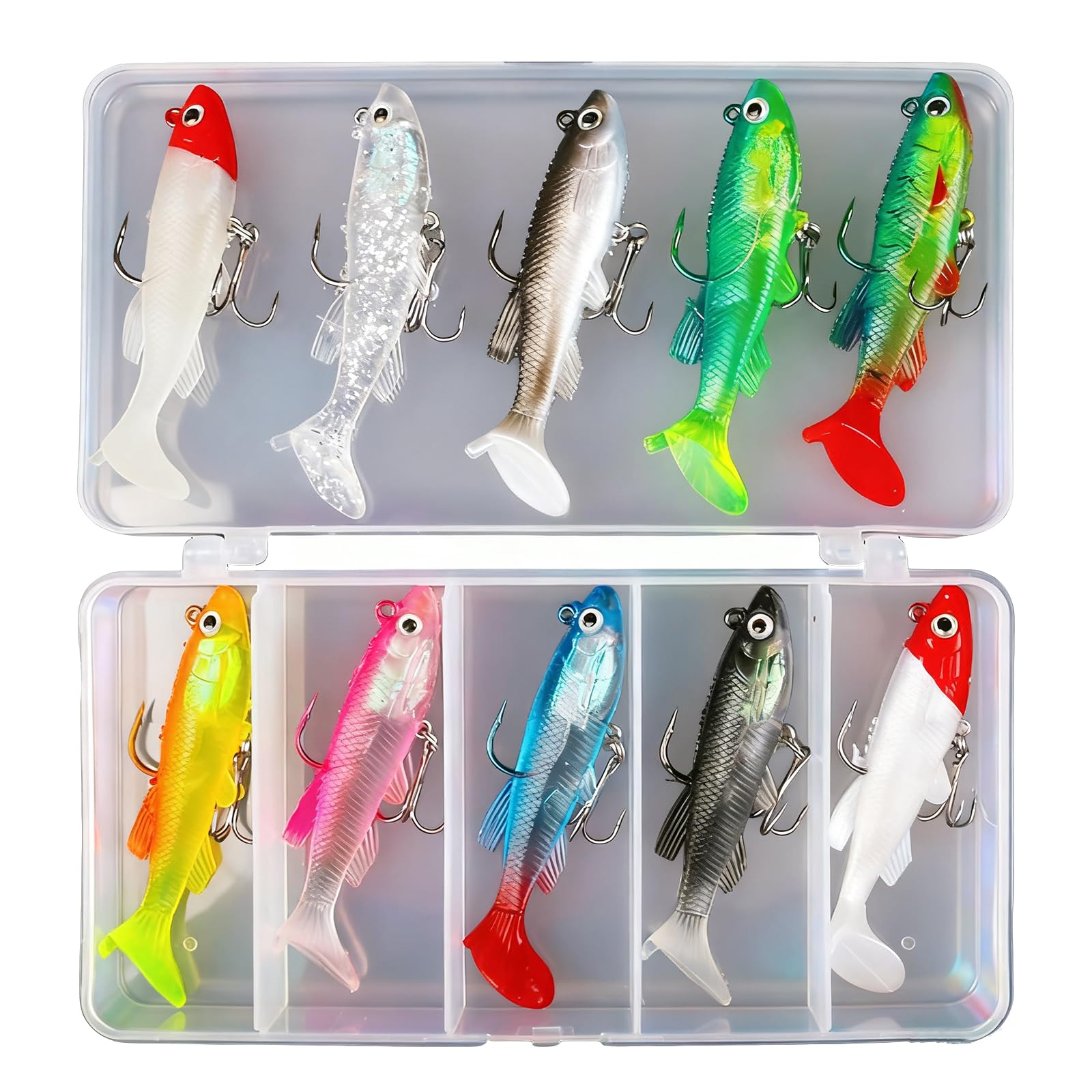 XVZ Fishing Lures Kit, Rubber Fish Set with Jig Head Soft Fishing Lure 12g Perch Trout Pike Freshwater and Saltwater(10 Pieces)