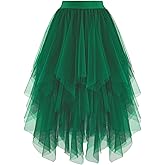 Dressever Women's Tulle Skirt A-Line High Elastic Waist Midi Skirt Irregular Layered Mesh Tutu Skirts