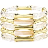 Gold Tube Bangle Bracelets for Women Stackable Bamboo Chunky Acrylic Beads Stretch Friendship Summer Beach Bracelet Jewelry