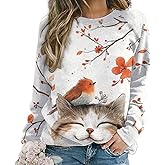 domirica Cat Sweatshirts for Women Long Sleeve Crewneck Pullover Cotton Casual Plus Size Causal Fall Lounge Sweater