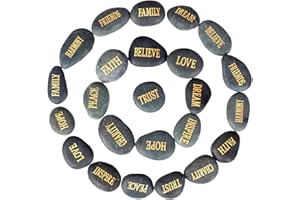 Barelove 12 PCS Inspirational Engraved Rocks Faith Encouragement Prayer Polished Garden Stones Unique & Thoughtful Gifts Ideal for Friends & Family Arts Crafts Easter Decor (Black+Gold Words)
