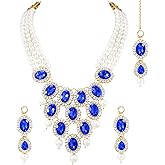 Aheli Traditional Pearl Necklace with Drop Earrings and Maang Tikka Ethnic Bharatanatyam jewellery set Gift for Women