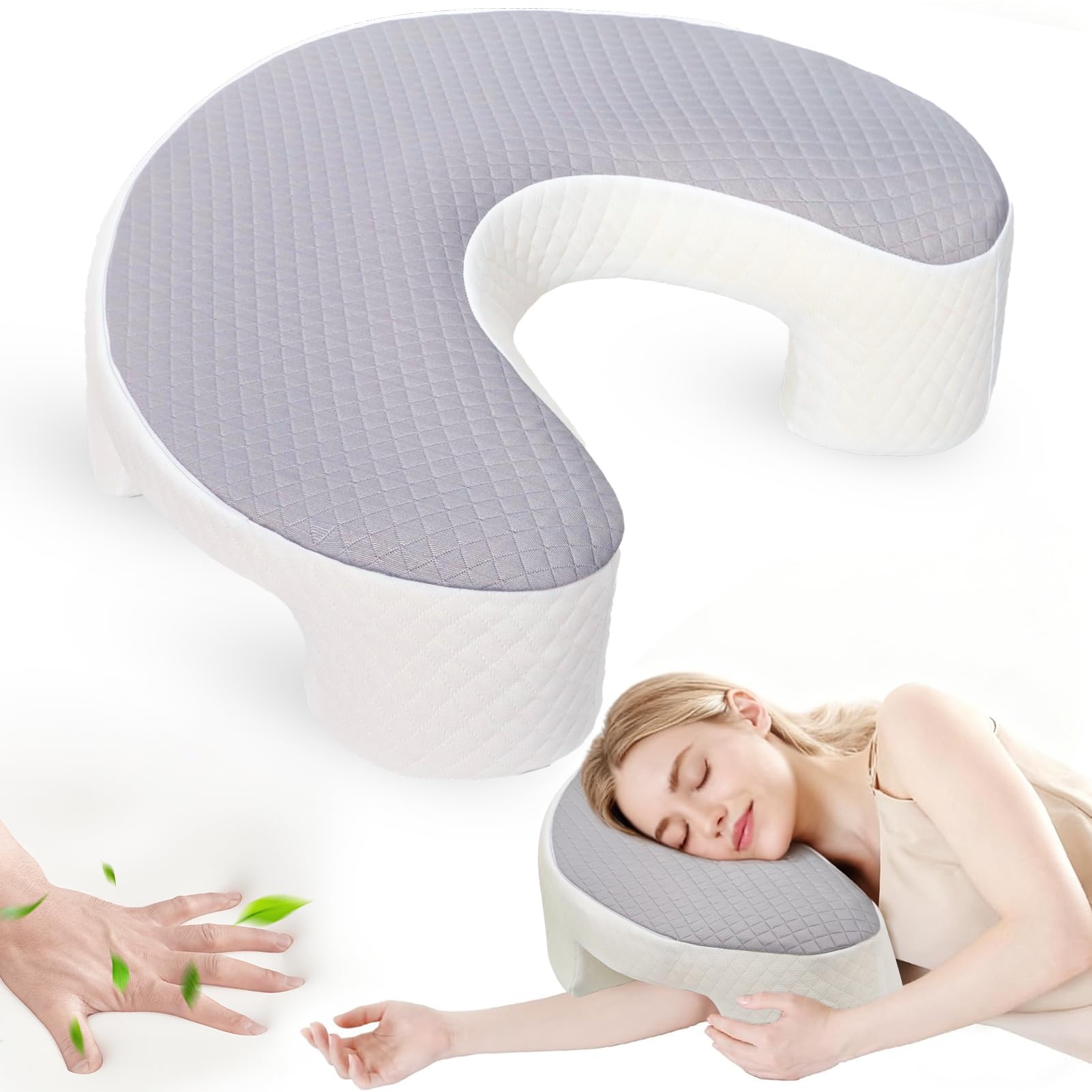 Photo 1 of Side Sleeper Pillow for Adults, Ergonomic Memory Foam Pillow with Arm Hole for Neck, Rotator Cuff & Shoulder Pain Relief, Knee Pillow Between Legs, Shoulder Pillow Ideal for Left & Right Side Sleeper