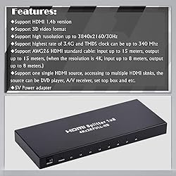 1x8 HDMI Splitter, 1 in 8 Out HDMI Splitter Audio