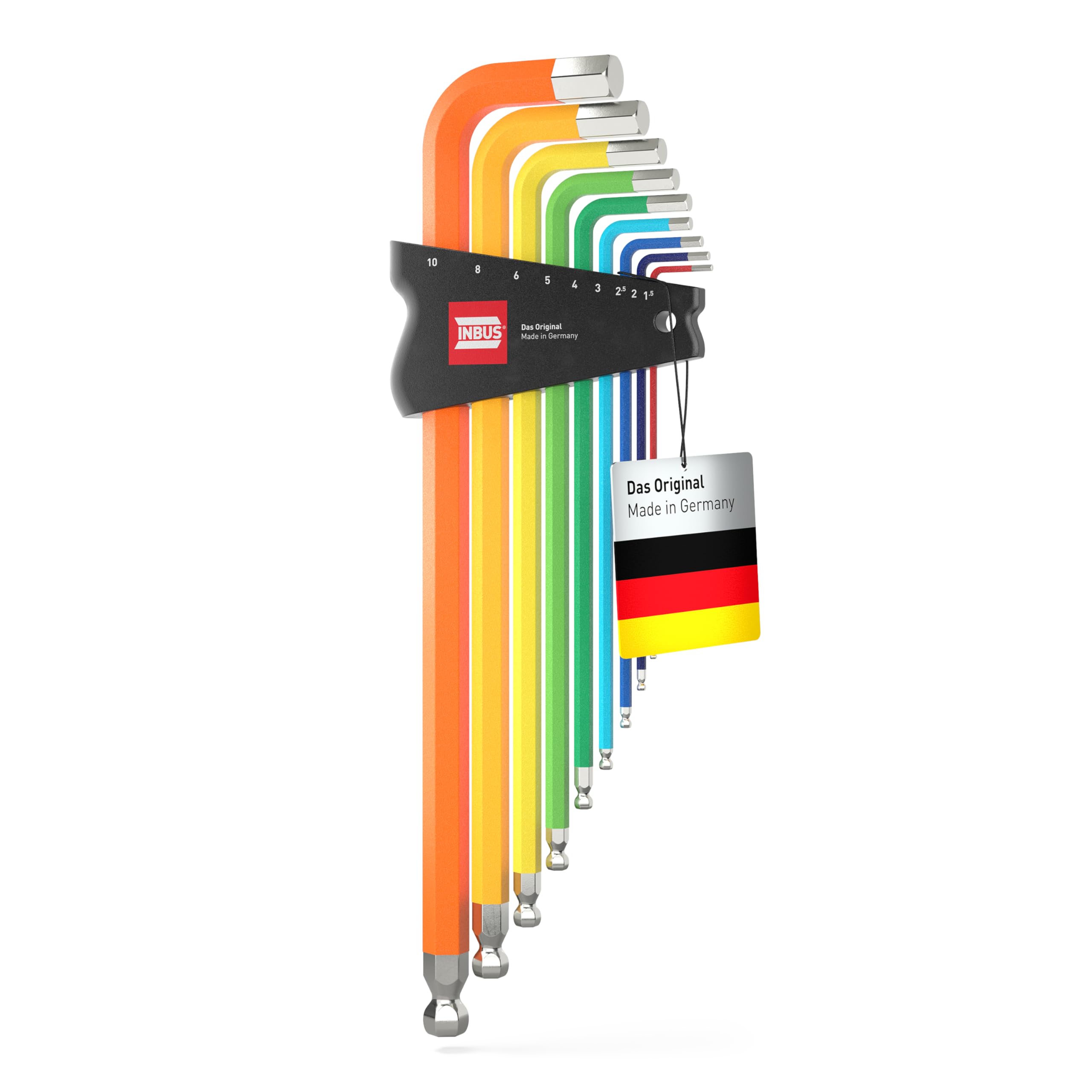 INBUS® 70273 Winkelschraubendreher Set 9tlg, 1.5–10mm, mit ColorGrip bunt & Kugelkopf — Made in Germany