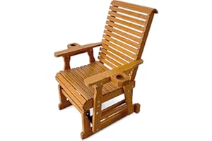 Fortune Candy Wooden Patio Glider for One Person, with High Back and Deep Contoured Seat, Solid Fir Wood, Heavy Duty 600 LBS (Maple Tone)