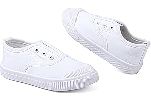 ANPROITY Kids White Shoes Toddlers Canvas Sneakers Slip-on Light Weight Comfortable Causal Running Shoes Skin-Friendly for Boys Girls