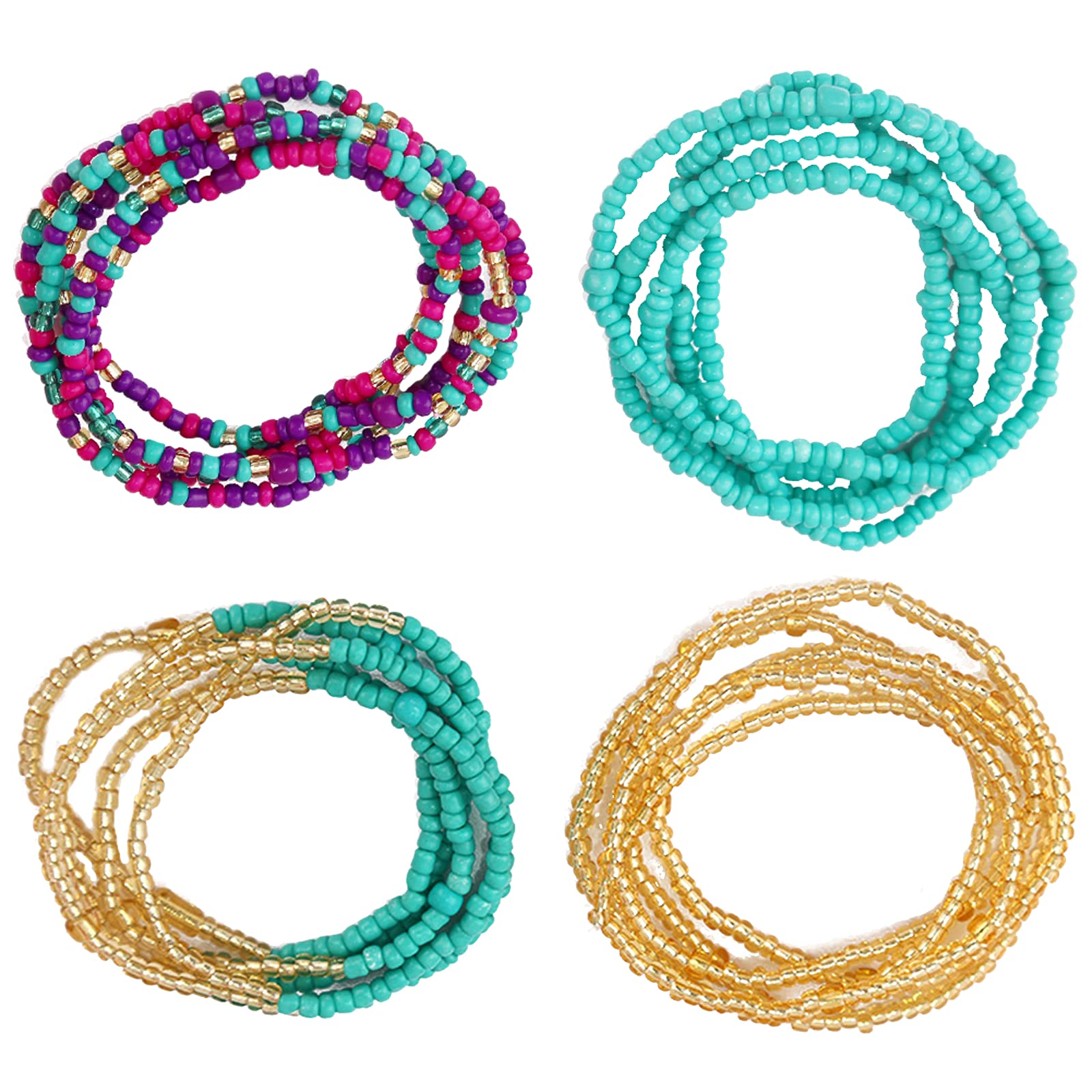 SwirlColor Waist Beads for Women Girl Elastic Sexy Body Waist Beads Kit Colorful Summer Bikini Belly Body Chain Jewelry 4 Pcs