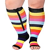Ancrina Plus Size Zipper Compression Socks Women Support Socks Open Toe 15-20mmHg Wide Calf Compression Socks for Women