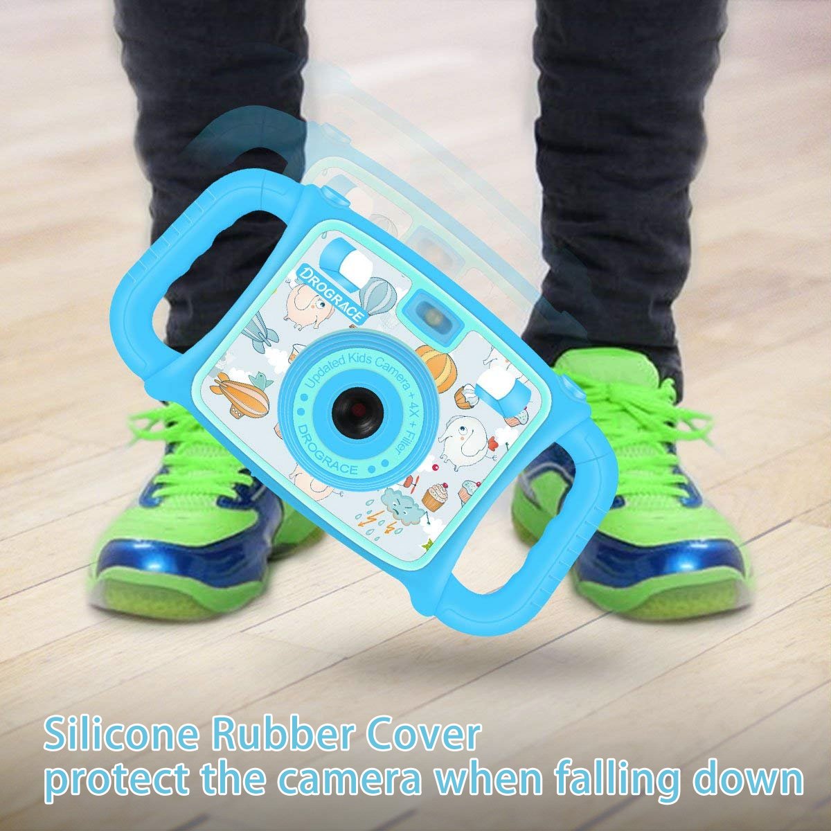 DROGRACE Kids Camera 1080P HD Kids Digital Video Camera Selfie Camera Sports Cam for Boys Birthday Holiday Gift Children Camera with 2 inch LCD Screen – Blue