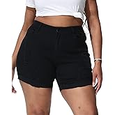 Gocolloa Womens Plus Size Jean Shorts Stretchy High Waisted Distressed Fold Hem Denim Shorts